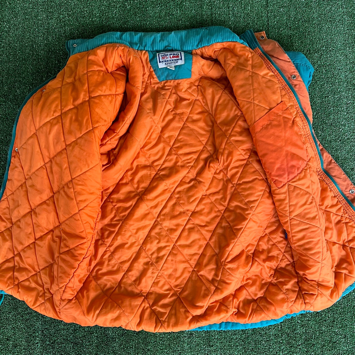 90s Starter NFL Miami Dolphins Teal Puffer Coat - XL