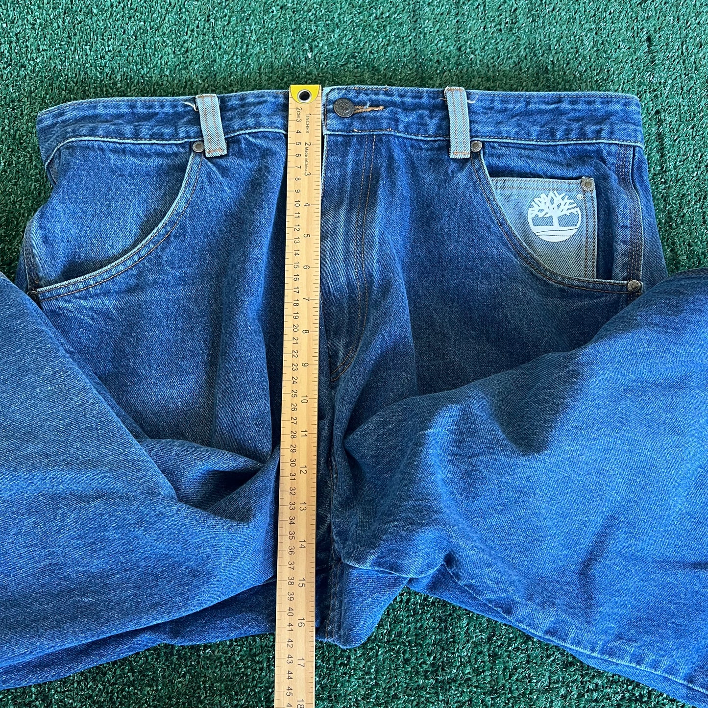 Y2K Timberland Boot Co Baggy Wide-Leg Blue Jeans - 38x32" 20" Opens
