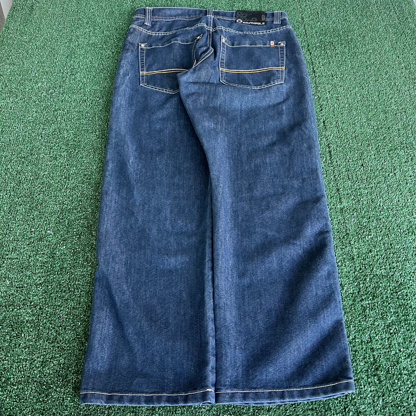 Y2K Southpole Brown Tab Indigo Blue Jeans Baggy Straight 35x30.5" 18" Opens
