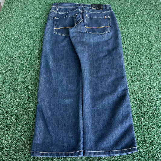 Y2K Southpole Brown Tab Indigo Blue Jeans Baggy Straight 35x30.5" 18" Opens