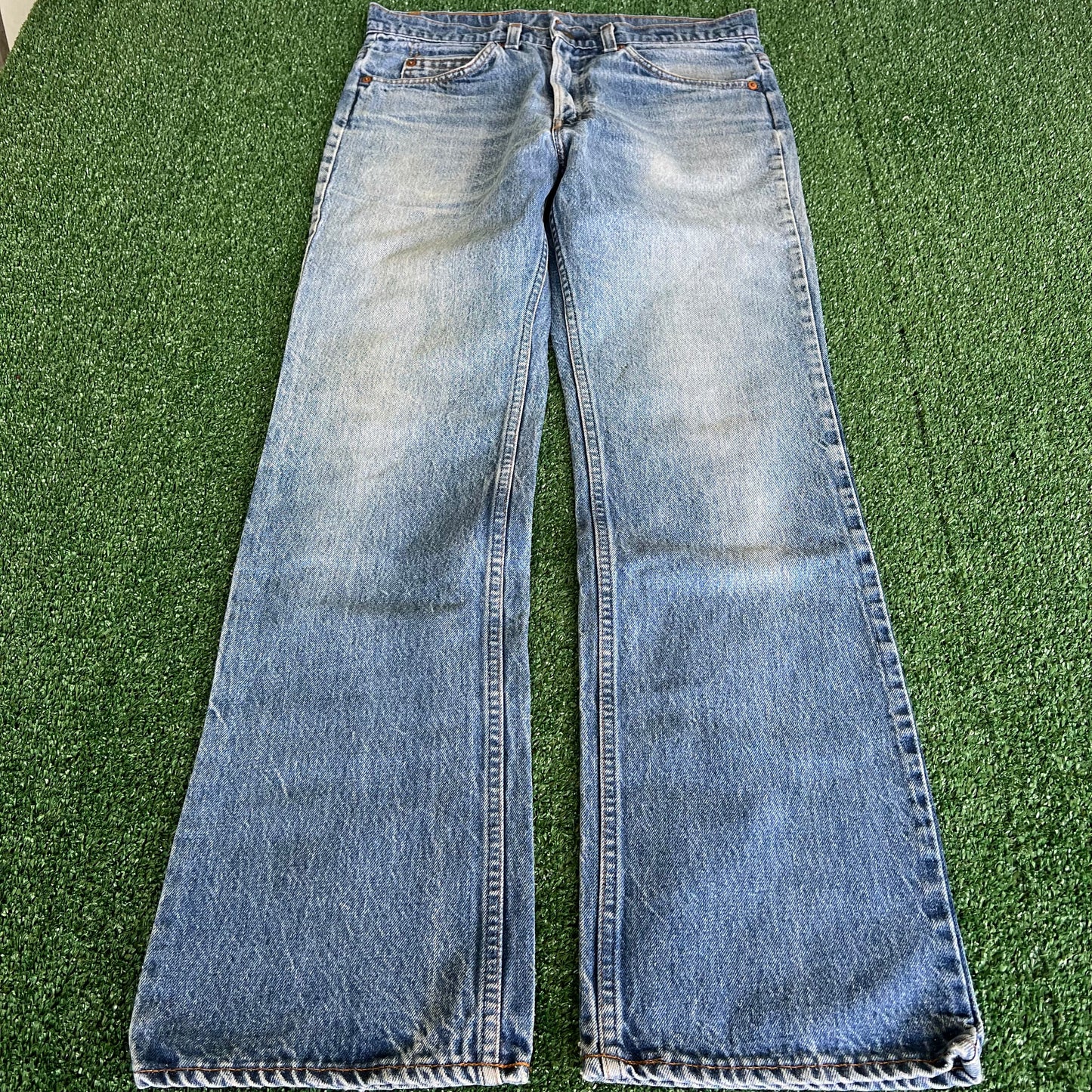80s Levi's Orange Tab 20517-0217 Bootcut Flare Whisker Blue Jeans 33x30"