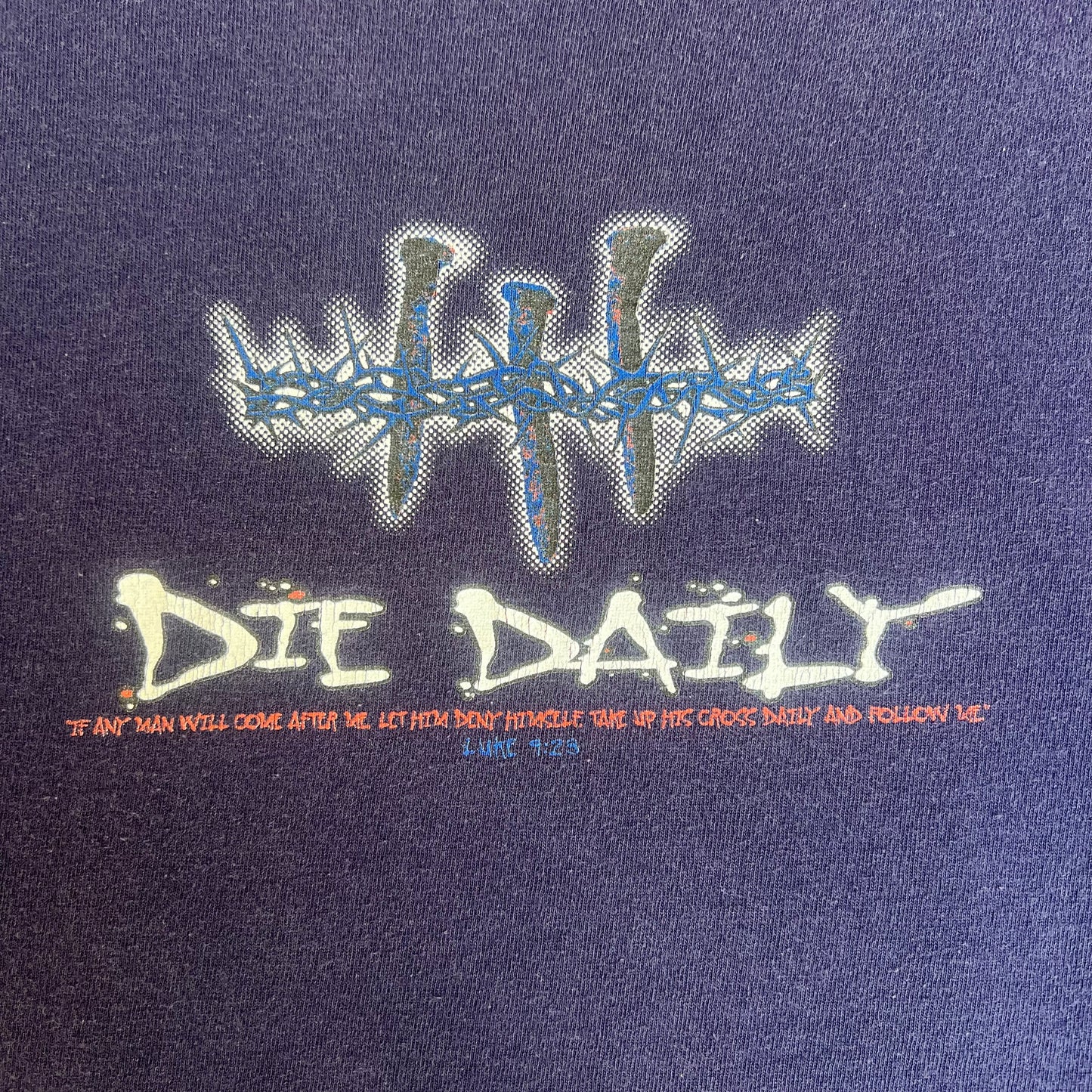 Vintage Y2K Living Epistles Jesus Die Daily Crown Thorns Nails Navy Long Sleeve T-Shirt - Large