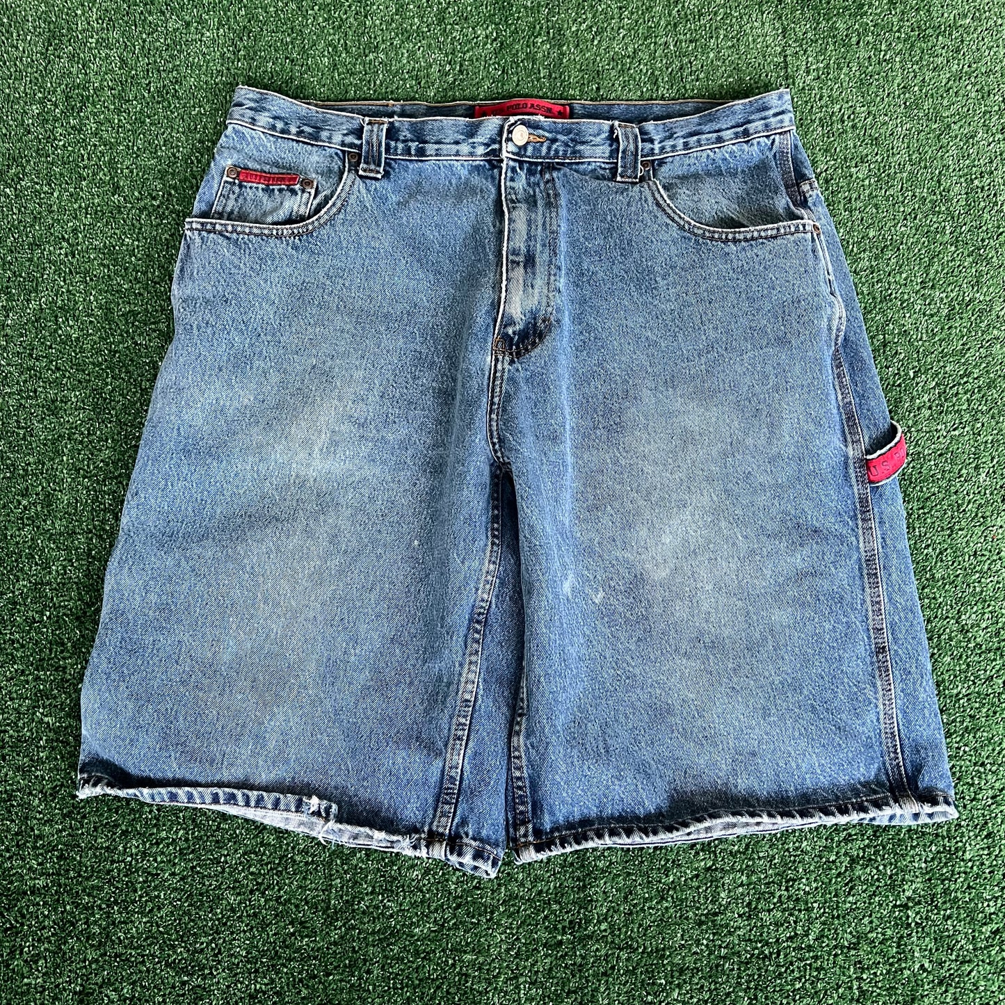 Y2K Men's US Polo Assn Baggy Carpenter Skate Blue Denim Shorts Jorts - 39x13"