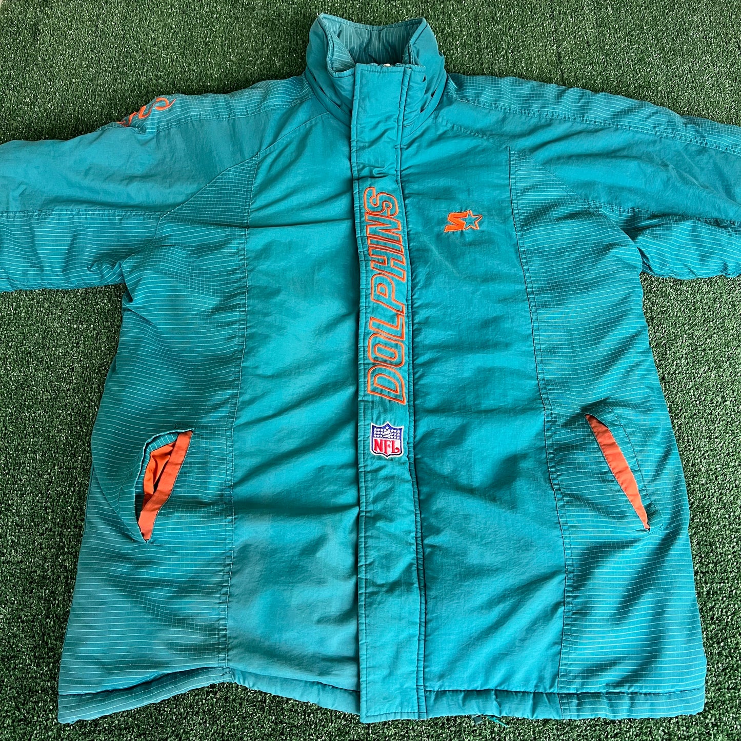 90s Starter NFL Miami Dolphins Teal Puffer Coat - XL