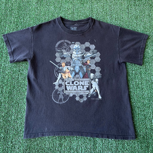 Y2K Womens Star Wars The Clone Wars TV Show Promo Faded Black Medium 19.5x23"