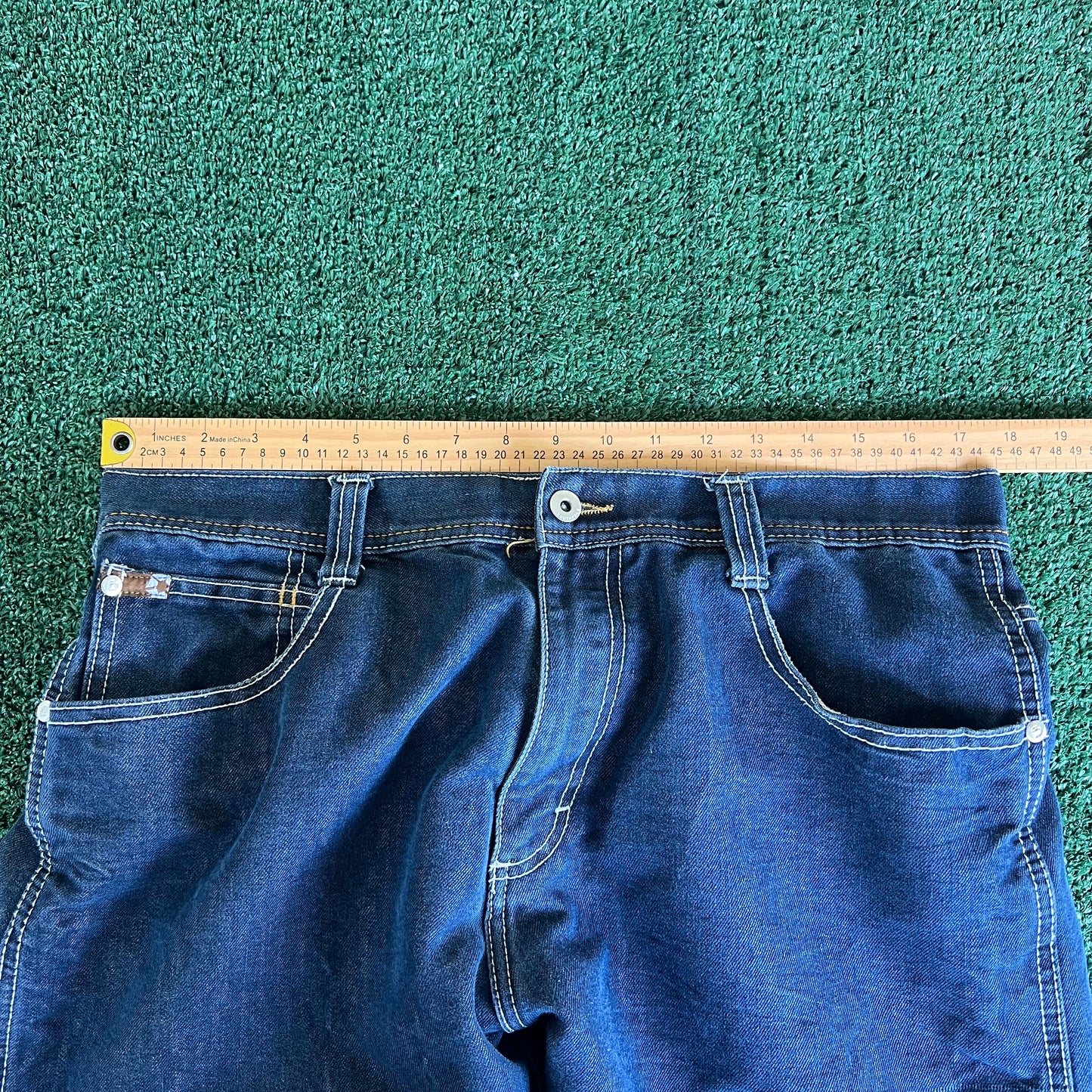 Y2K Southpole Brown Tab Indigo Blue Jeans Baggy Straight 35x30.5" 18" Opens
