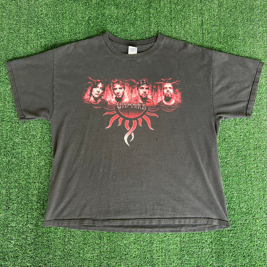 2003 Godsmack Post Grunge Hard Rock Band Faceless Tour Concert Faded Black T-Shirt - XL