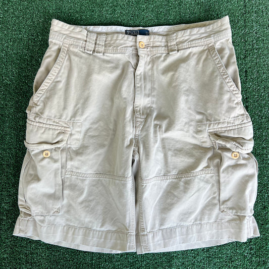 Y2K Polo Ralph Lauren Chino Cargo Light Khaki Shorts - 37x10.75"
