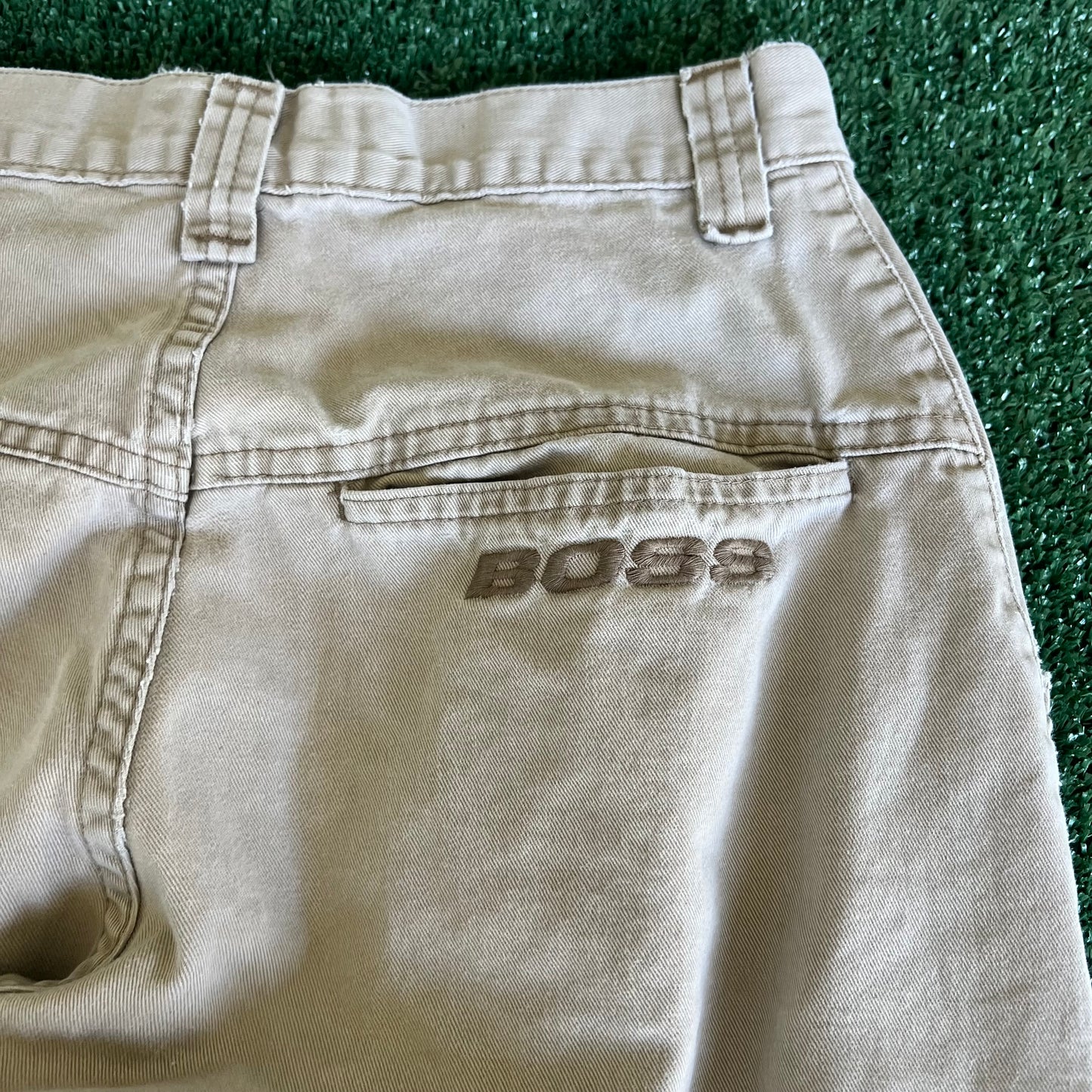 90s Y2K BOSS Baggy Straight Khaki Cargo Pants - 28x31"