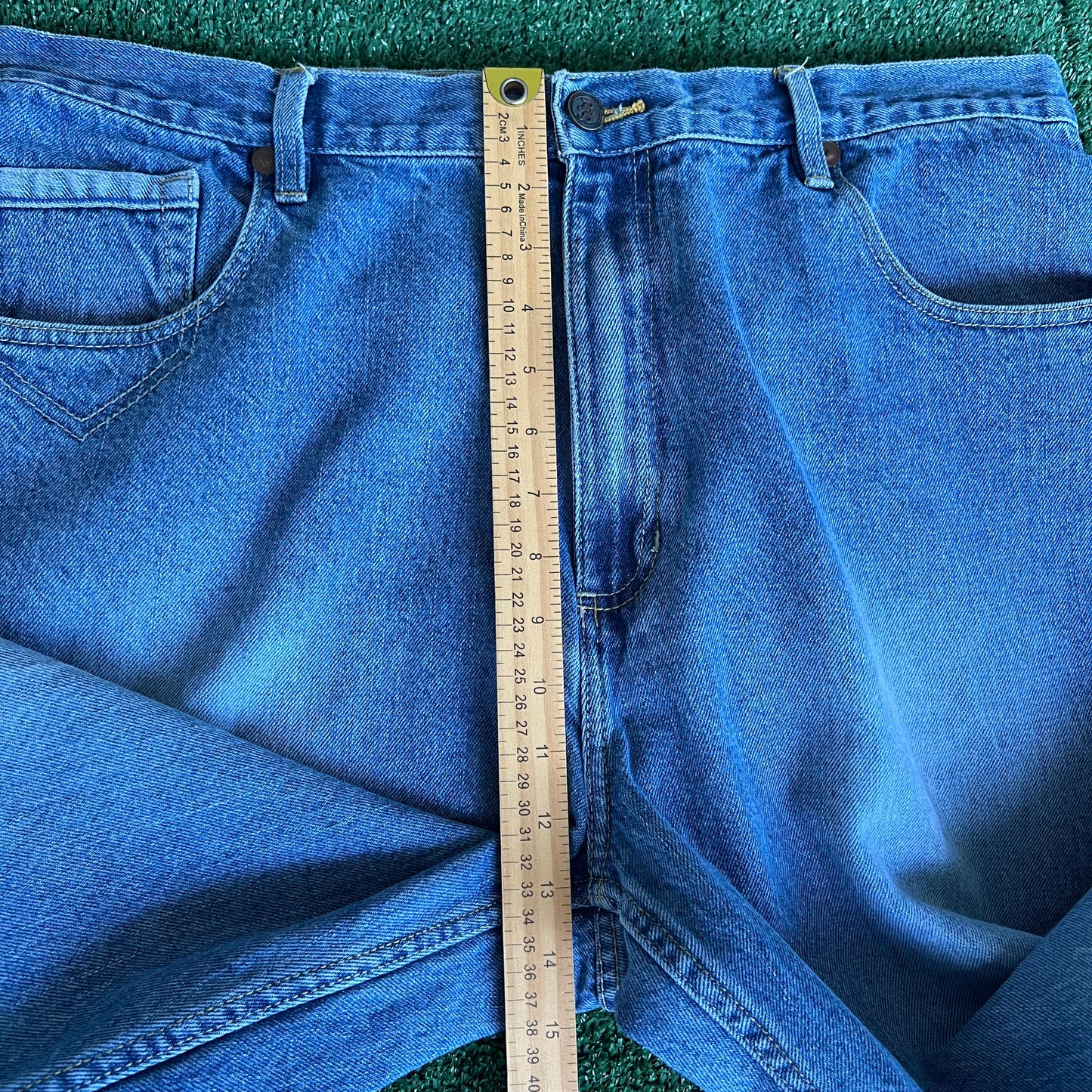 Y2K Bad Boy Records Blue Baggy Wide-Leg Jeans - 37x33.5" 20" Opening