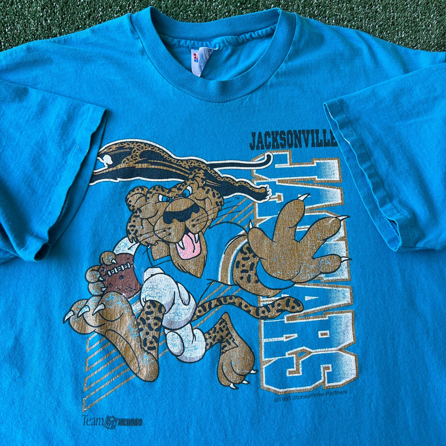 1995 Mens NFL Jacksonville Jaguars Banned Logo Team Heros Cartoon T-Shirt - XL