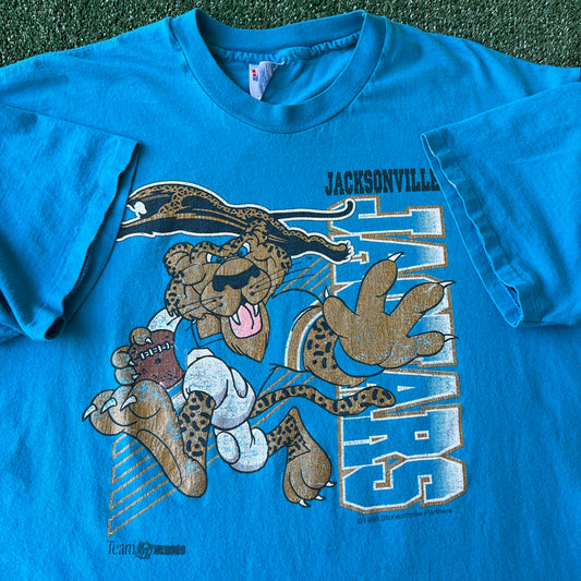 1995 Mens NFL Jacksonville Jaguars Banned Logo Team Heros Cartoon T-Shirt - XL