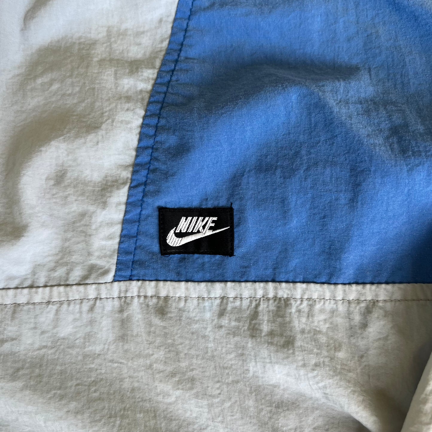 80s Nike Gray Blue Boxy Hooded Windbreaker Jacket - Large