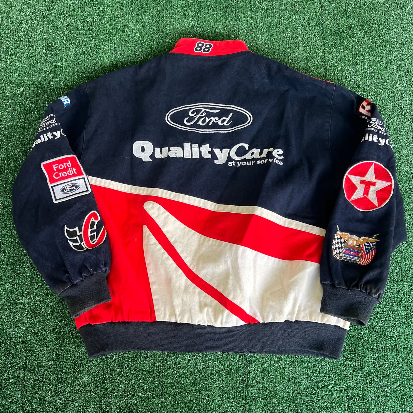 90s Jeff Hamilton Nascar Dale Jarrett Faded Stained Quality Care Jacket - XL