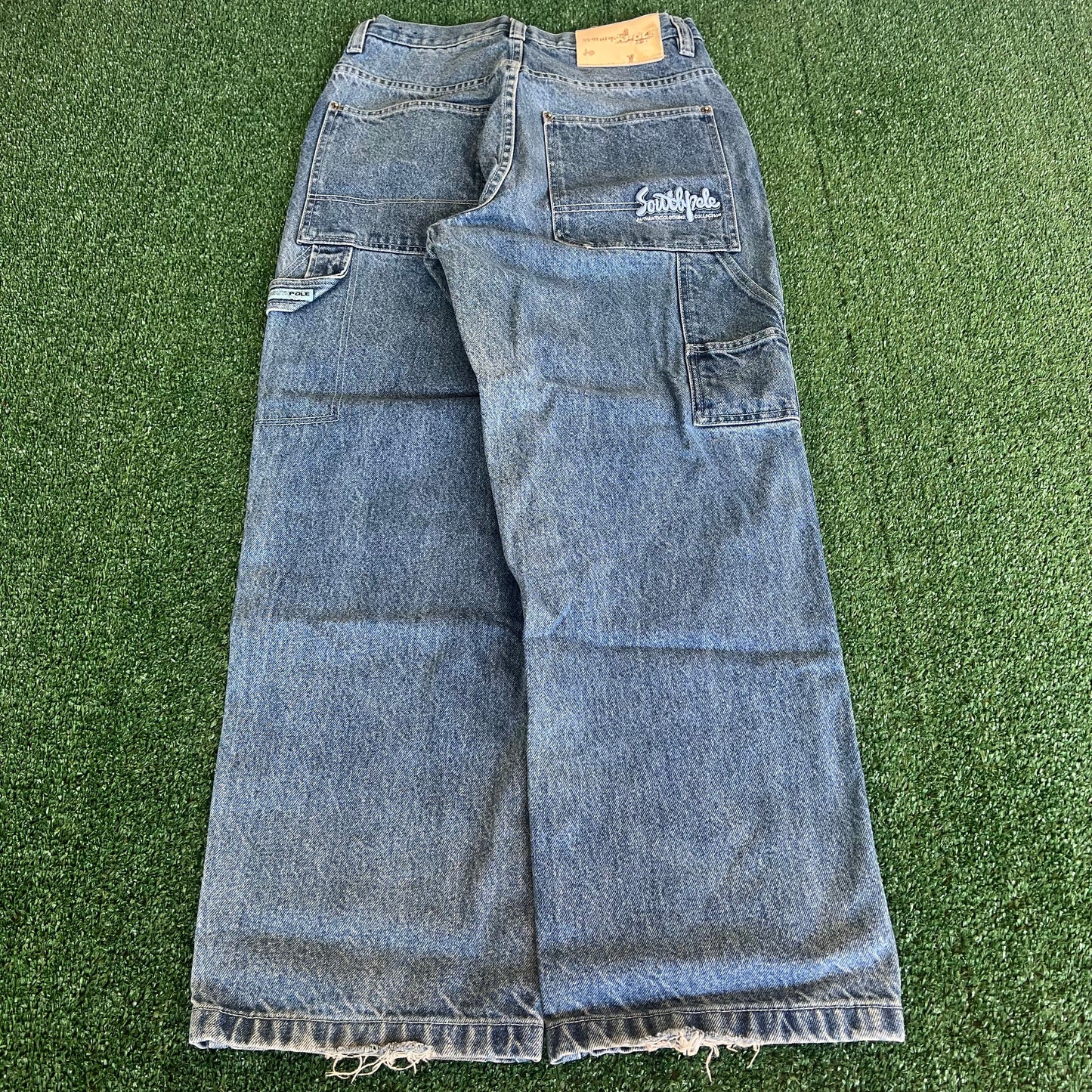 90s SouthPole Baggy Straight Skate Carpenter Embroidered Blue Jeans - 29x28.5"