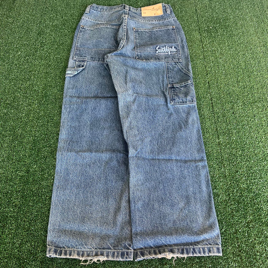 90s SouthPole Baggy Straight Skate Carpenter Embroidered Blue Jeans - 29x28.5"