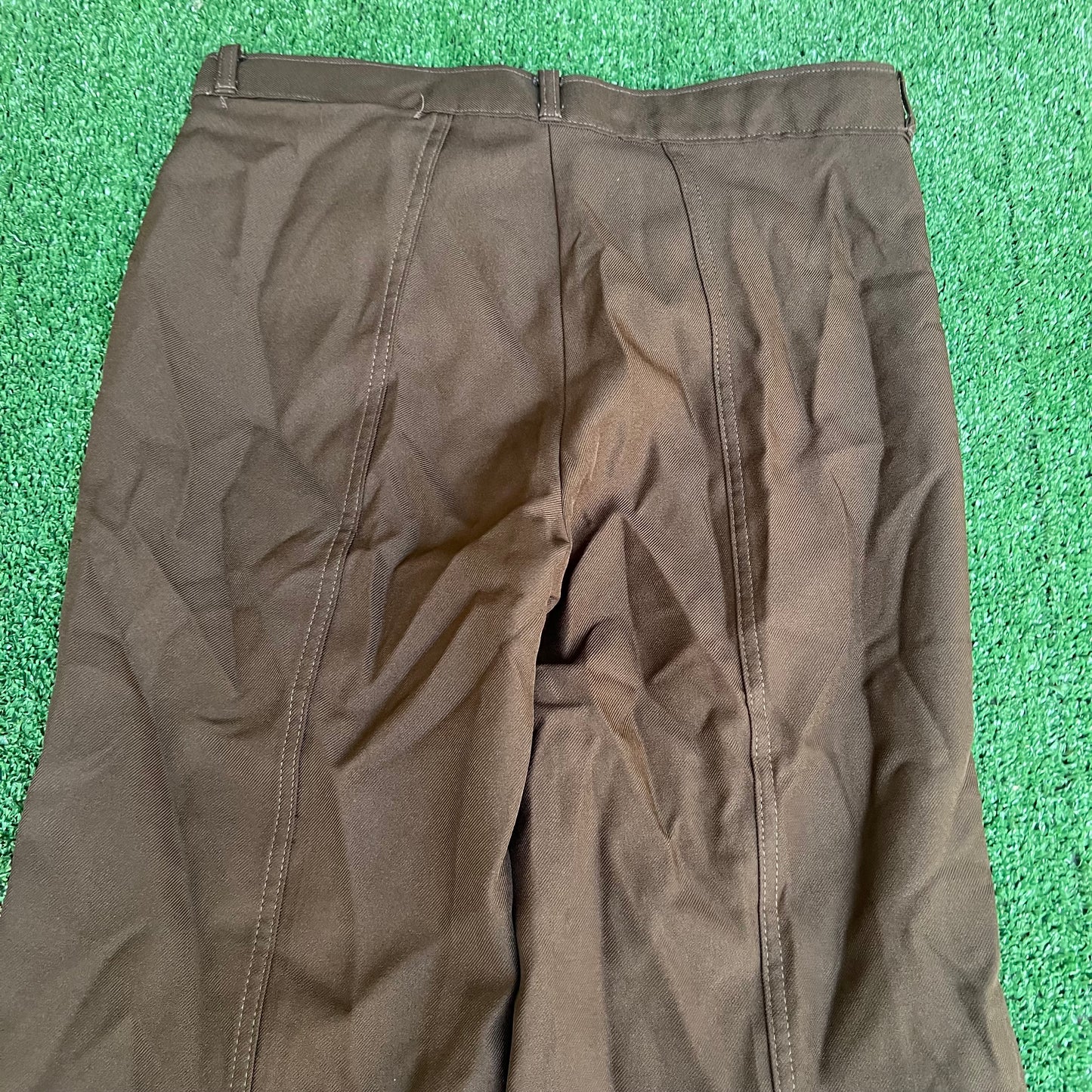 Vintage 70s Mens Polyester Disco Big Bell Bottoms Dark Brown - 33x30" 24" Openings