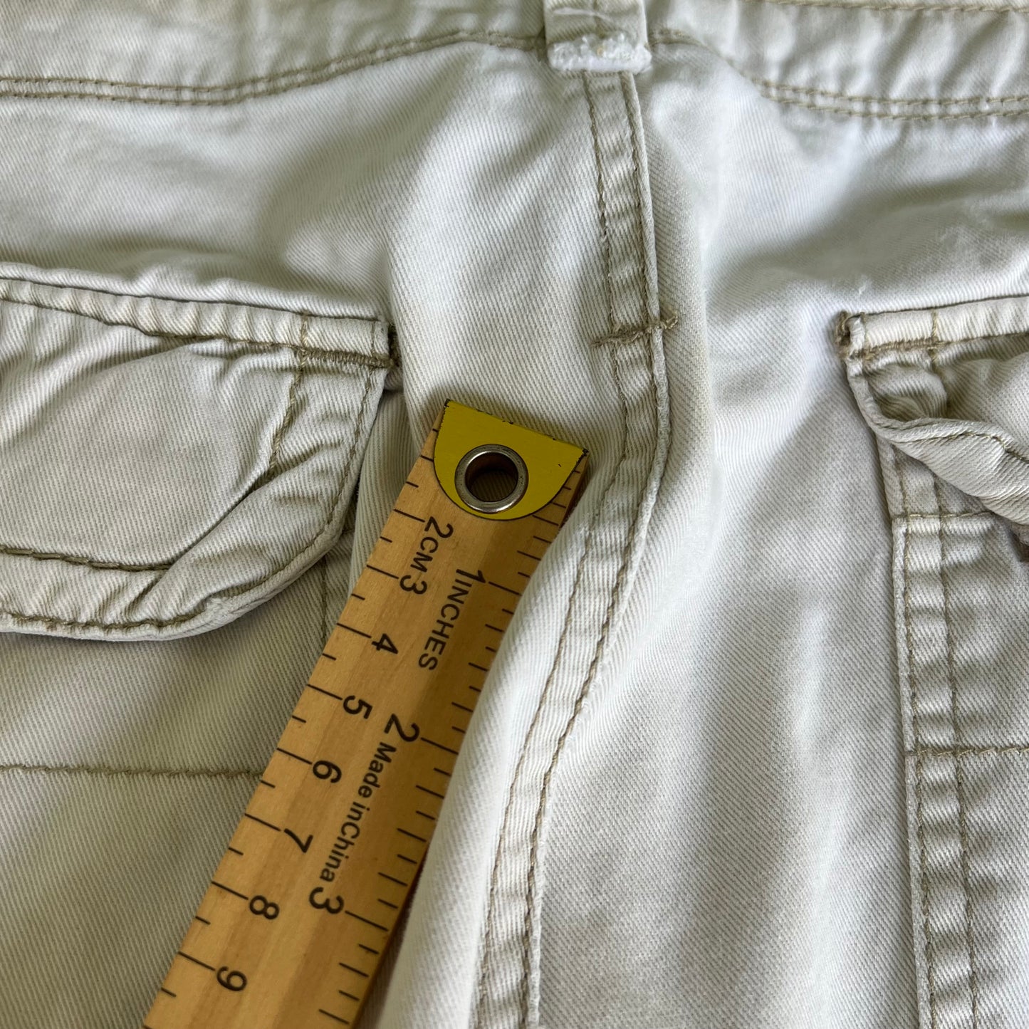 Y2K Unionbay Baggy Wide-Leg Distressed Light Khaki Cargo Pants - 39x28" 20.5" Openings