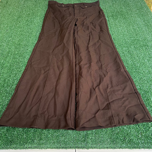 Vintage 70s Mens Polyester Disco Big Bell Bottoms Dark Brown - 33x30" 24" Openings