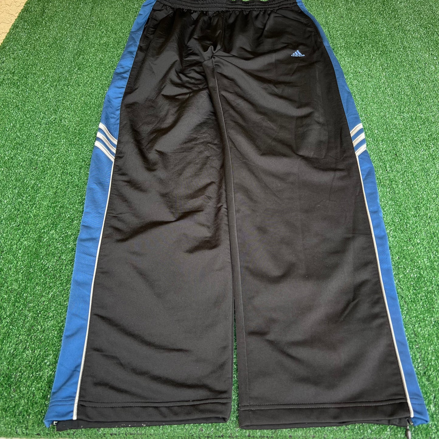 Vintage Y2K Men's Adidas Black Blue Baggy Track Pants - XL 35x32.5" 19" Openings