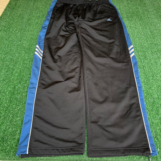 Vintage Y2K Men's Adidas Black Blue Baggy Track Pants - XL 35x32.5" 19" Openings