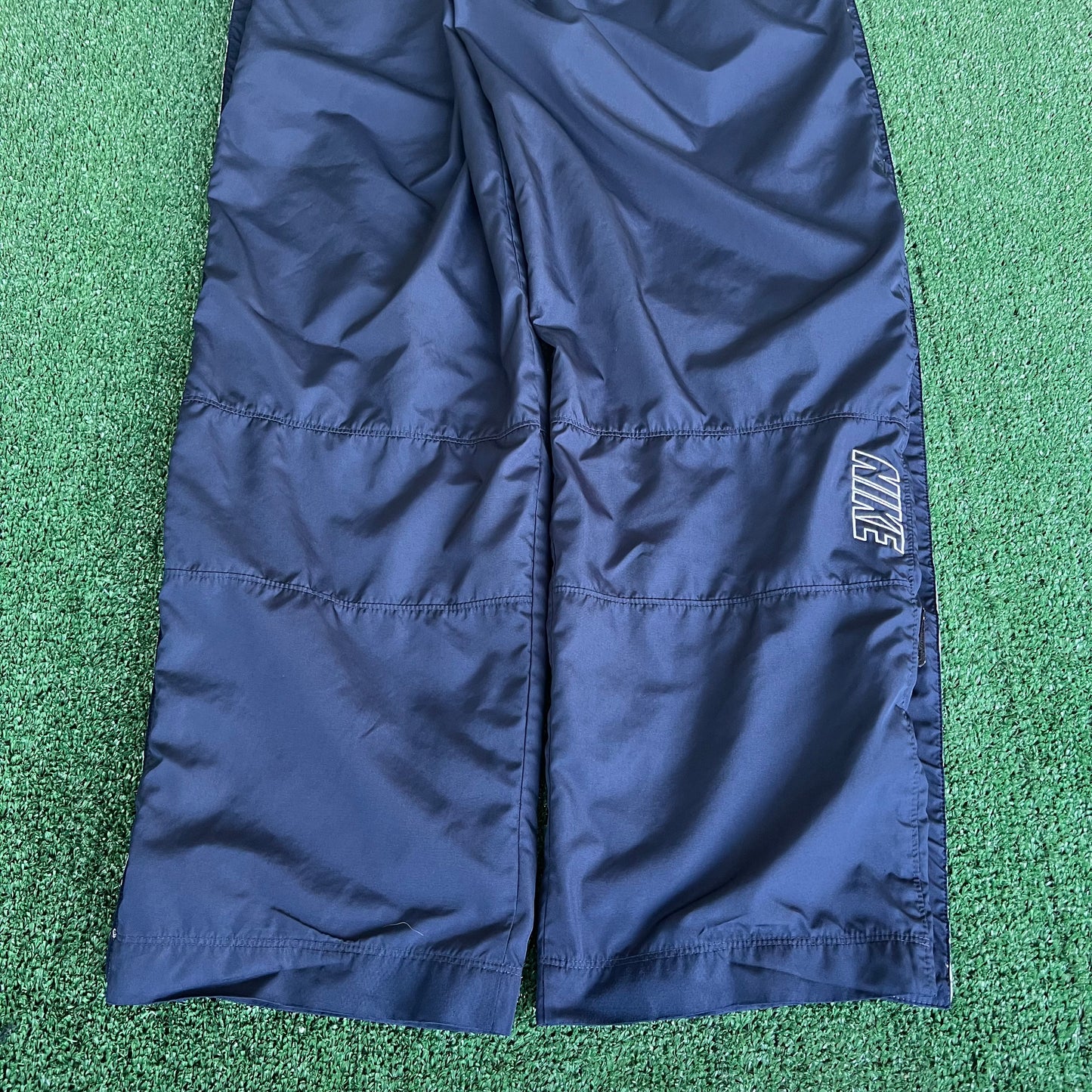 Y2K Nike Baggy Tear Away Basketball WarmUp Navy Blue Side Stripe Pants - Large