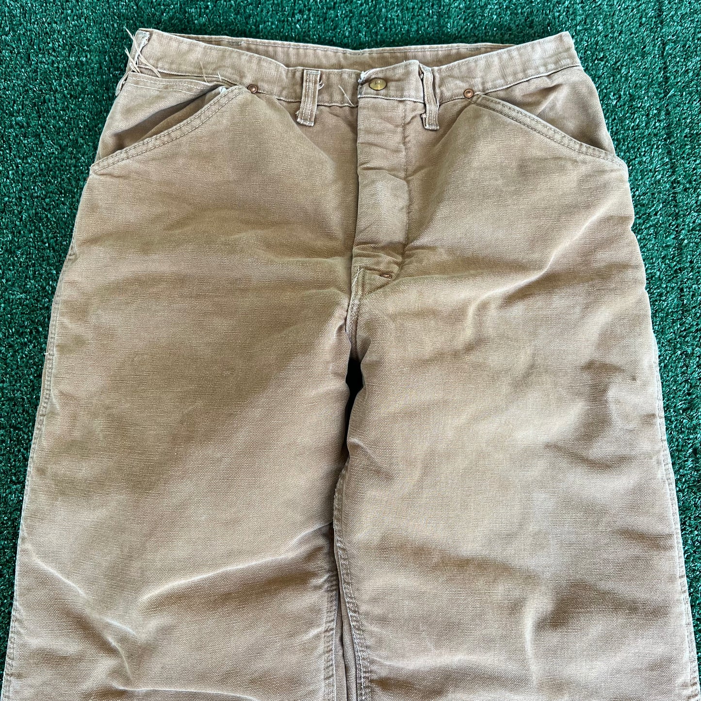 70s Carhartt Brown Canvas Red Lined Quilted Talon Zipper Pants - 32x27.5"