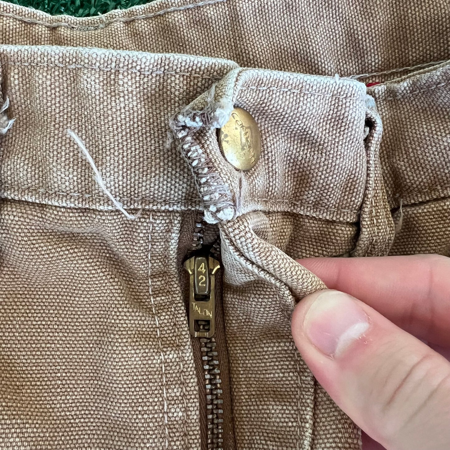 70s Carhartt Brown Canvas Red Lined Quilted Talon Zipper Pants - 32x27.5"