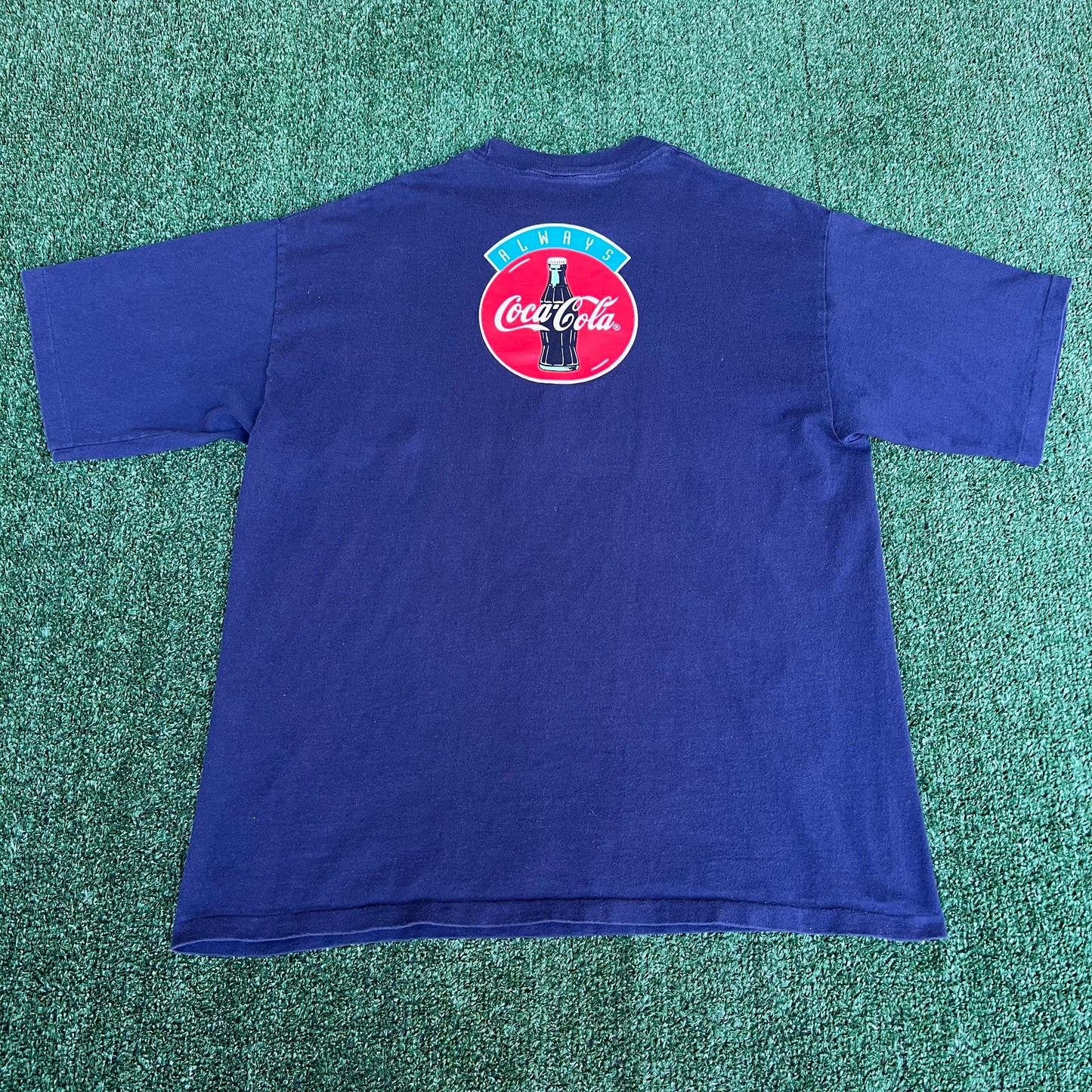 VTG 1994 Men's Coca-Cola "Always Cool" Polar Bear Skiing Navy Blue T-Shirt - Large