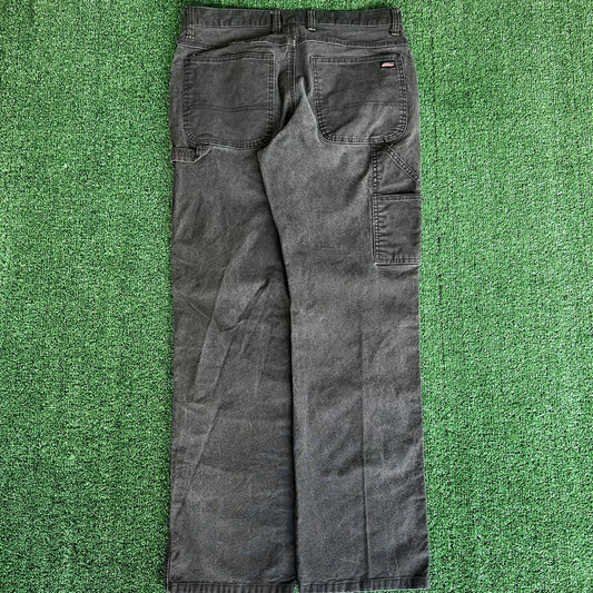 Dickies Carpenter Baggy Faded Black Canvas Pants - 35x32" 18" Openings