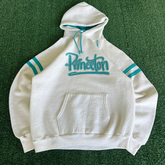 70s Velva Sheen Princeton White Baby Blue Lightweight Hoodie Large 20x24