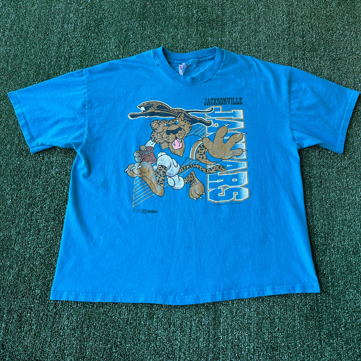1995 Mens NFL Jacksonville Jaguars Banned Logo Team Heros Cartoon T-Shirt - XL
