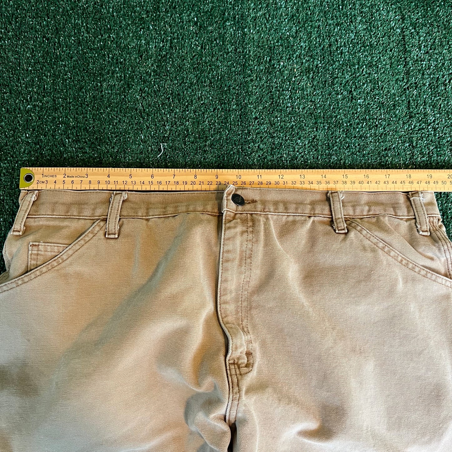 Y2K Dickies Baggy Straight Sun Faded Beige Canvas Carpenter Pants - 38x28" 18" Openings