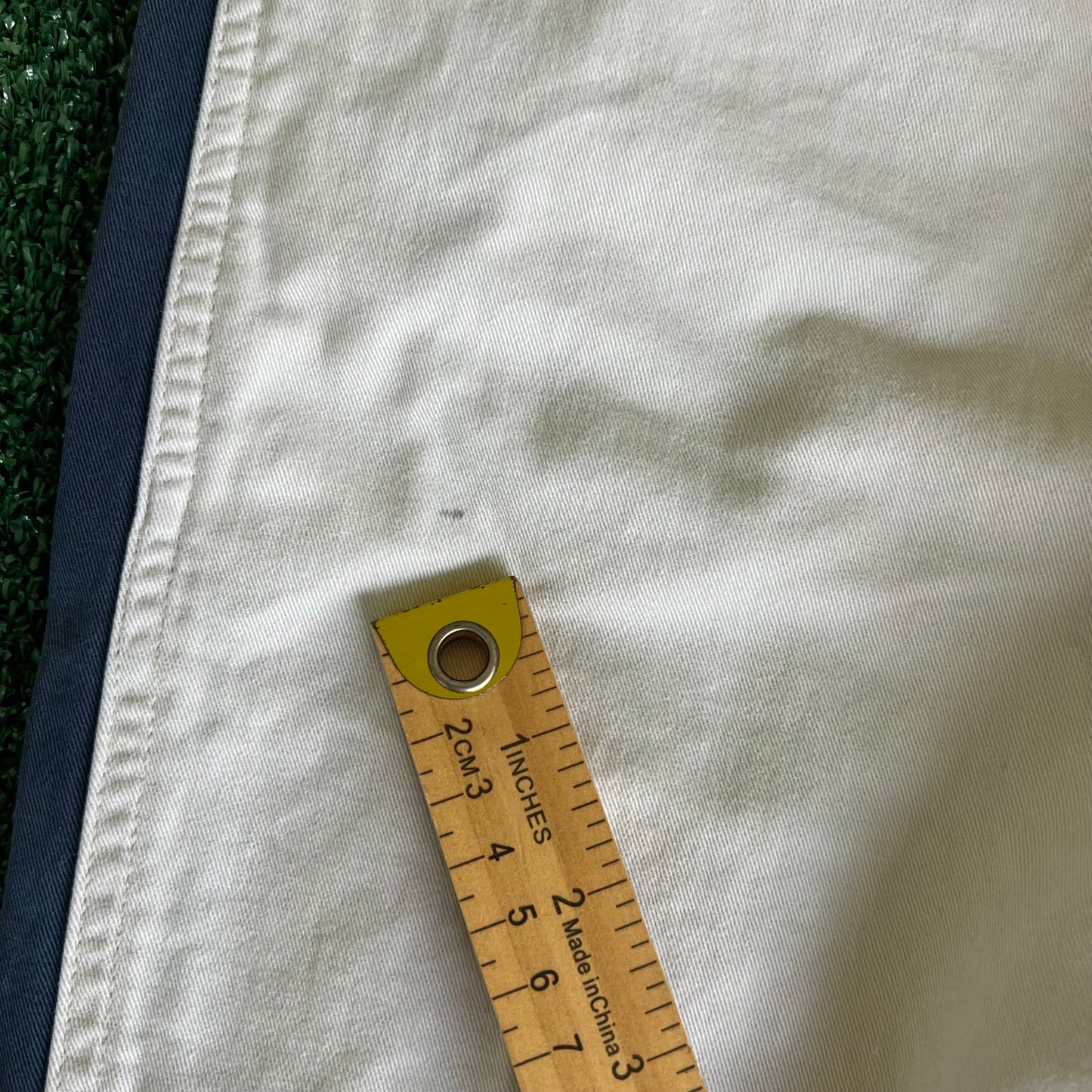 Y2K Wu Wear Distressed Baggy Light Khaki Faded Navy Striped Pants - 31x30.5" 20" Openings