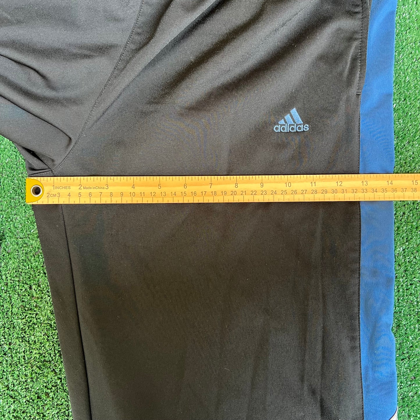 Vintage Y2K Men's Adidas Black Blue Baggy Track Pants - XL 35x32.5" 19" Openings