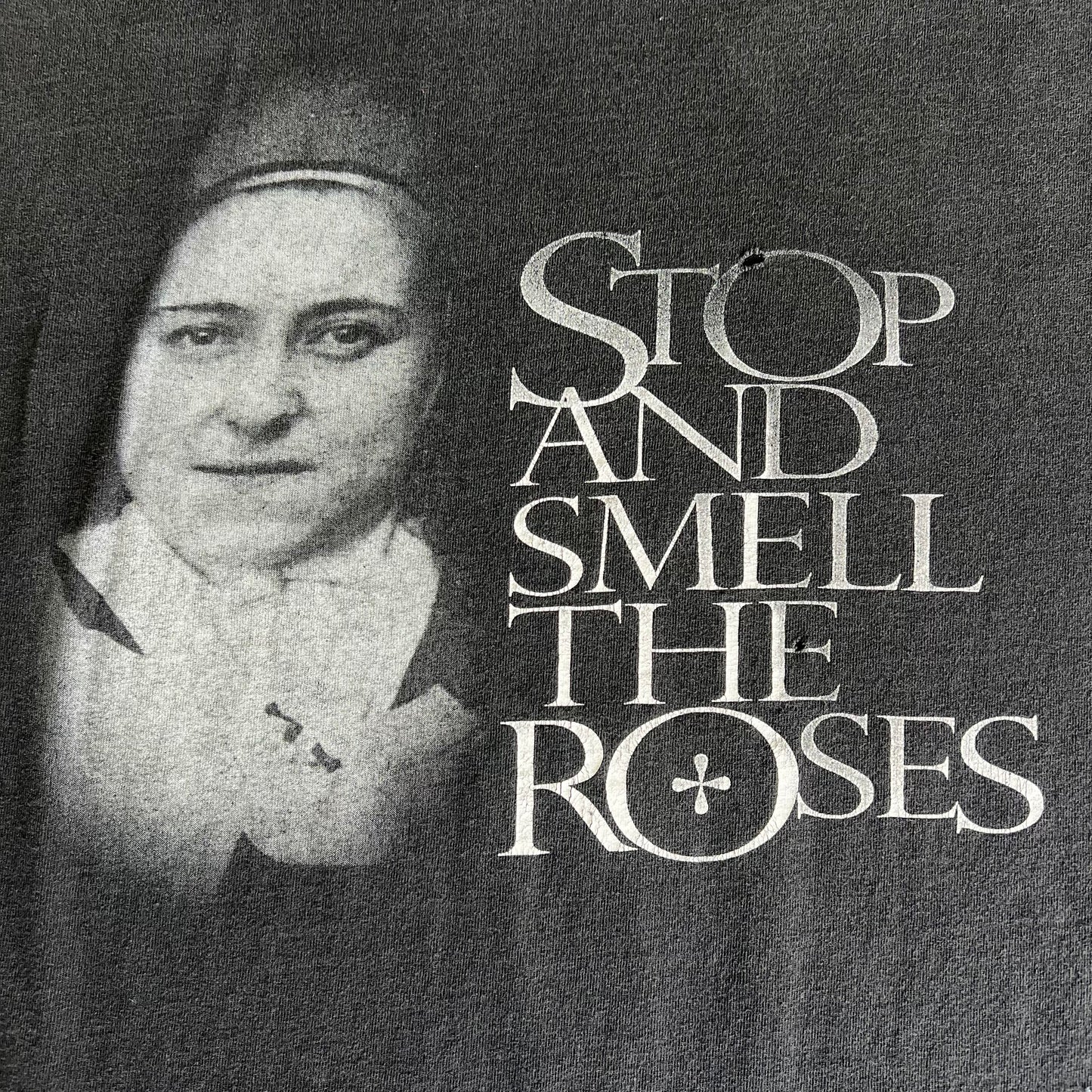 90s St Therese of Lisieux Nun The Little Way Faded Black T-Shirt - Large