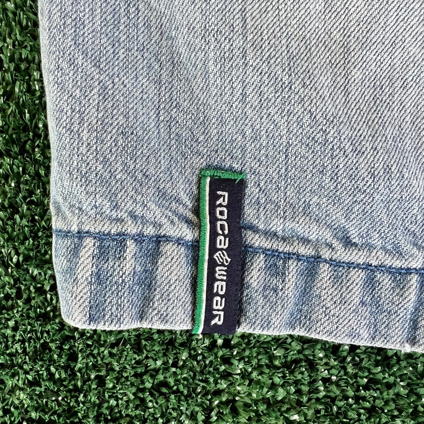 Y2K Rocawear Baggy Distressed Light Wash Blue Jean Shorts - 34x14.5"