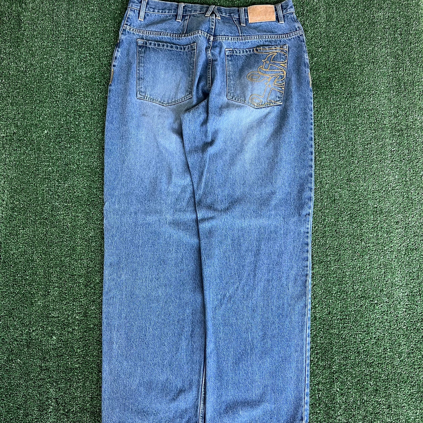 Y2K Bad Boy Records Blue Baggy Wide-Leg Jeans - 37x33.5" 20" Opening