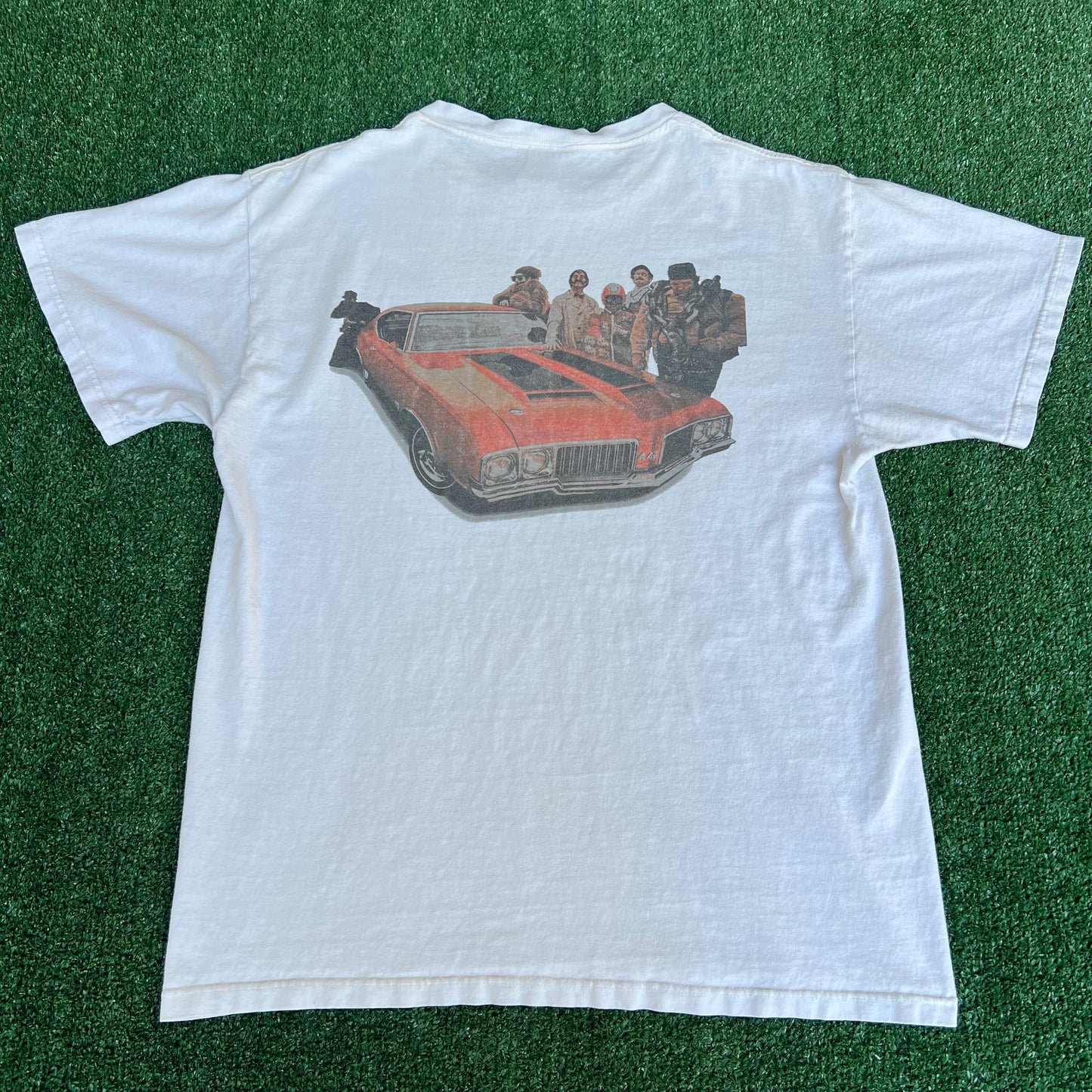 Vintage 90s Men's Dr.Oldsmobile 70s Characters Car Promo T-Shirt White - Large
