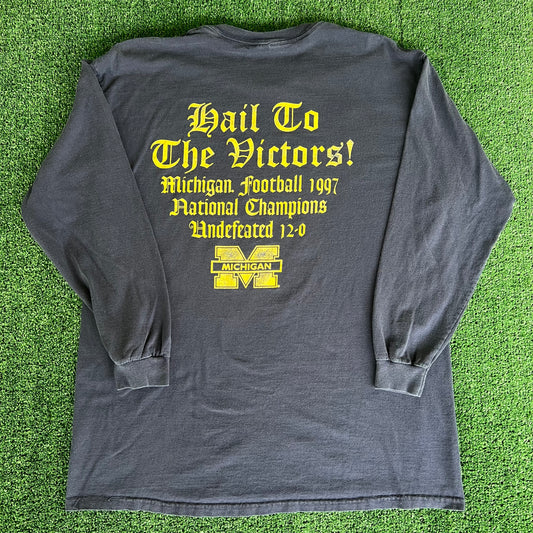 1997 Michigan Wolverines UM Football Champions Navy Blue Long Sleeve T-Shirt - XL