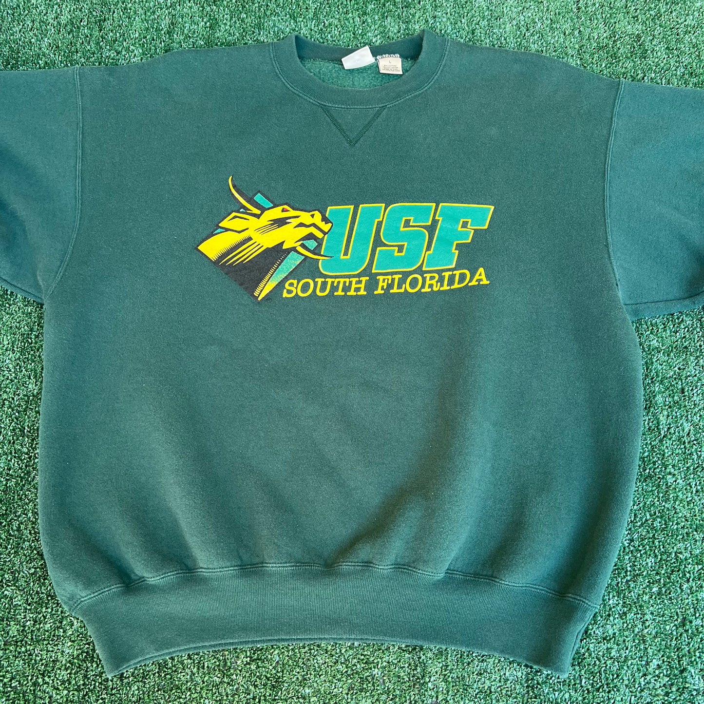 VTG 90s Men's University of South Florida USF Bulls Green Boxy Sweatshirt - Large