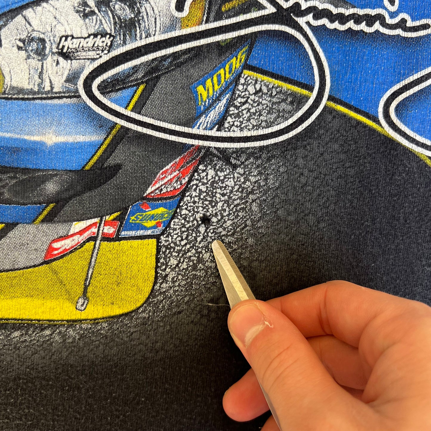 VTG Y2K Mens Chase Authentics Nascar Jimmie Johnson Faded Black AOP T-Shirt - 2XL