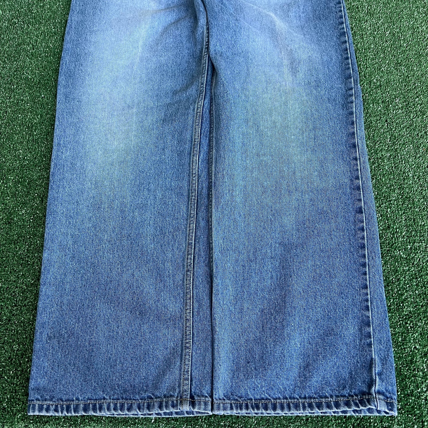 Y2K Bad Boy Records Blue Baggy Wide-Leg Jeans - 37x33.5" 20" Opening