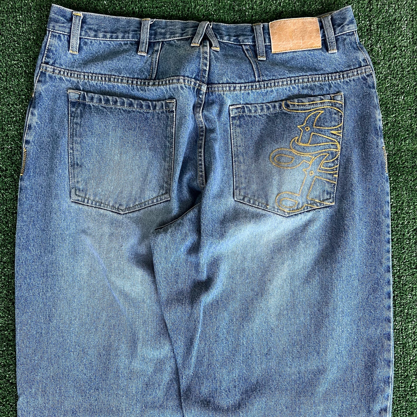 Y2K Bad Boy Records Blue Baggy Wide-Leg Jeans - 37x33.5" 20" Opening