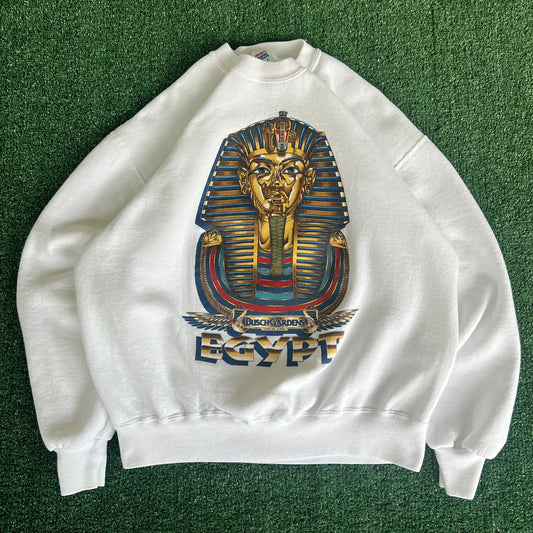 90s Jerzees Busch Gardens Egypt Pharaoh White Crewneck Sweatshirt - Large