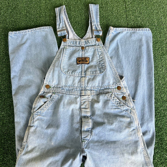 60s Washington Dee Cee Sanforized Light Blue Denim Jean Overalls - 29x27.5