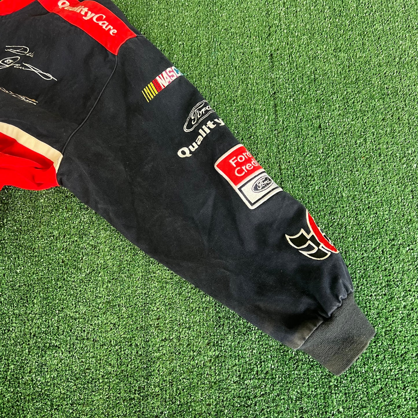 90s Jeff Hamilton Nascar Dale Jarrett Faded Stained Quality Care Jacket - XL