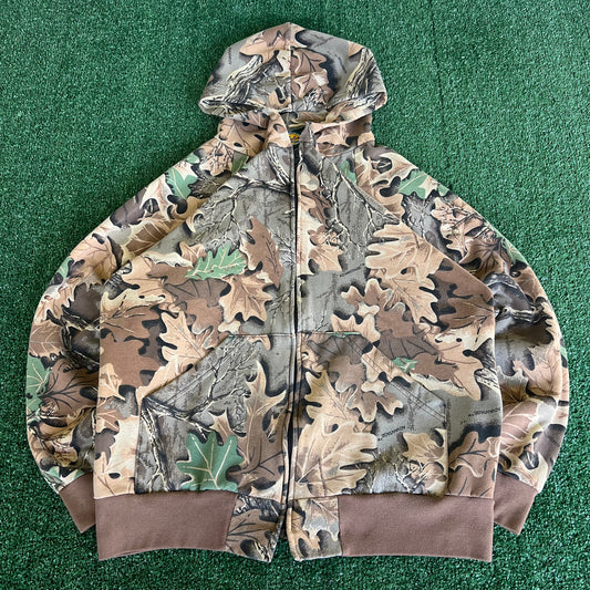 90s Cabela's Realtree Camouflage Full Zip Hoodie USA Made - Large  23x27"