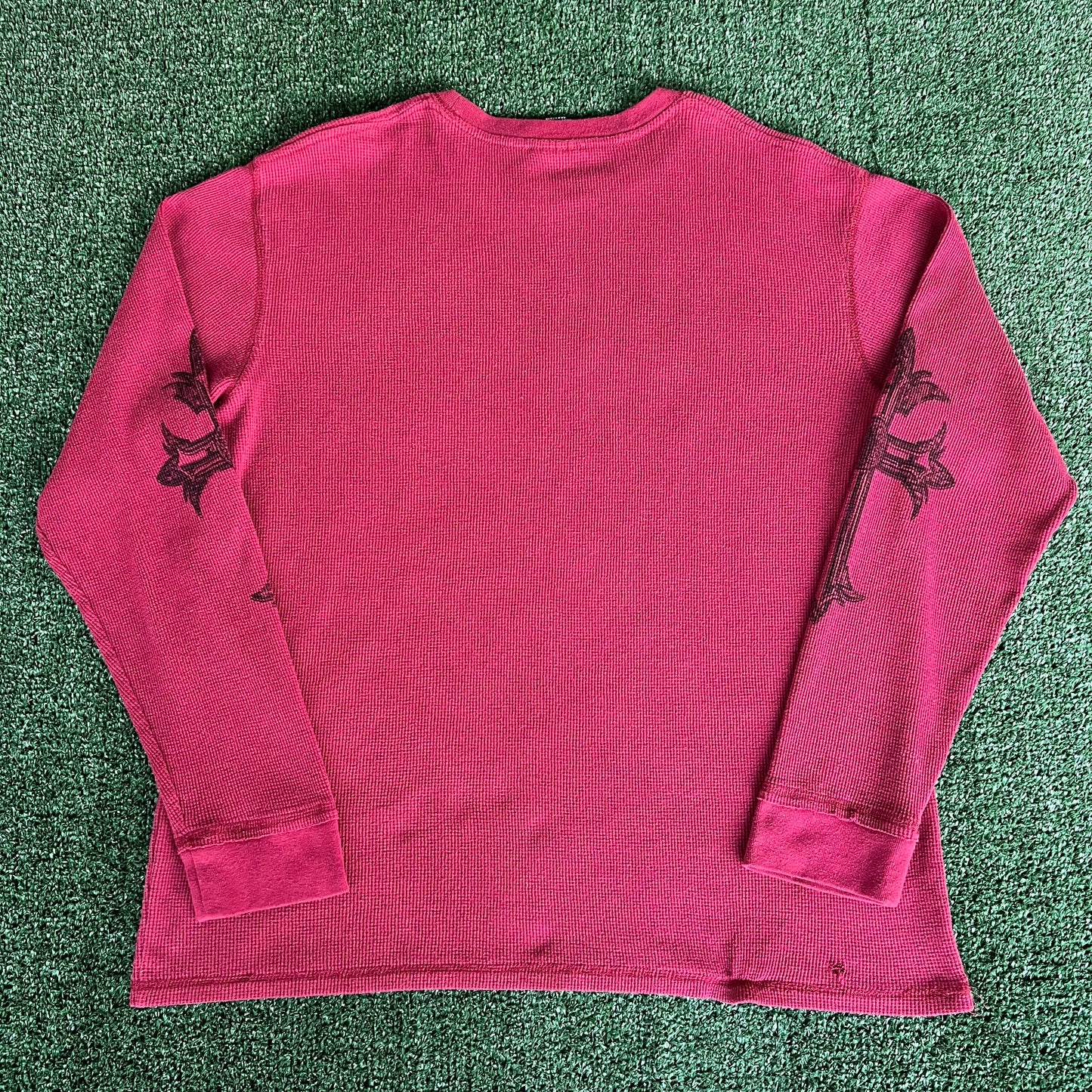 Y2K MMA Elite Cross Tribal Dark Red Thermal Long Sleeve T-Shirt - XL