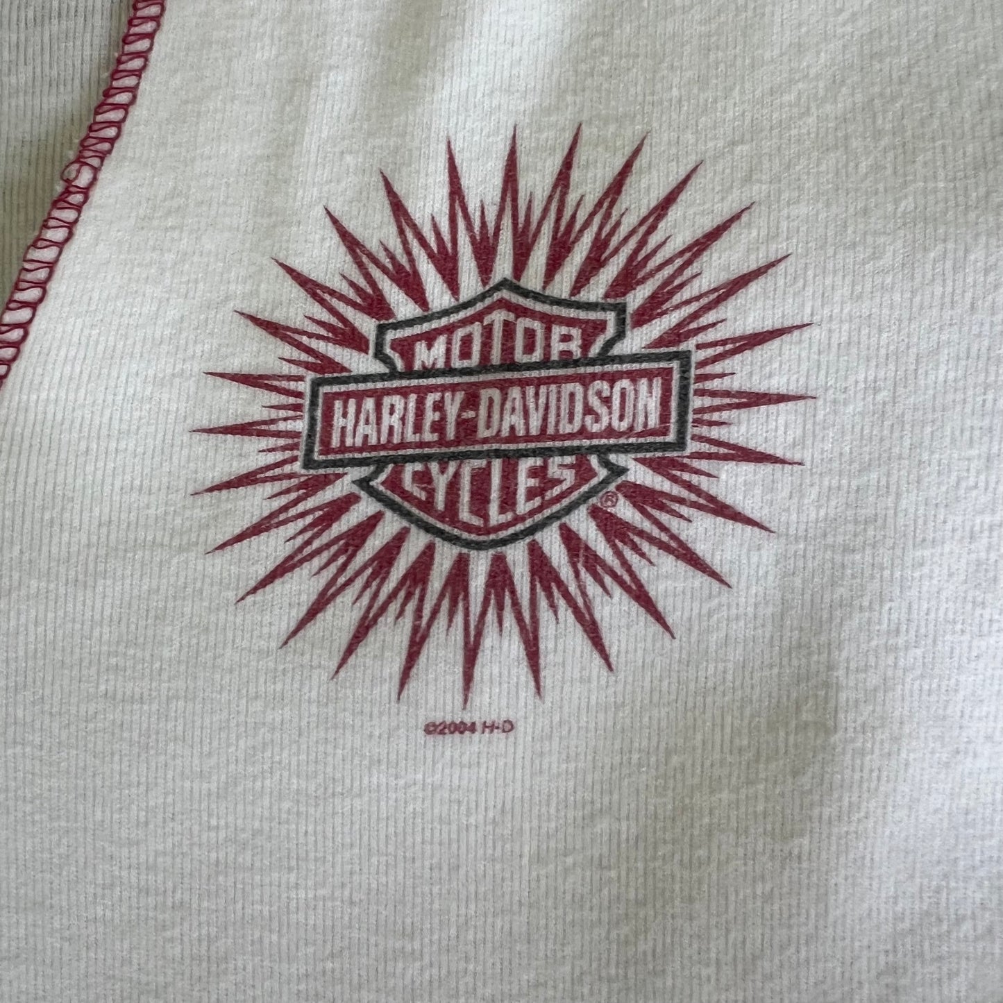 Women's Y2K Harley Davidson V-Neck White Dark Red Long Sleeve Shirt - Small